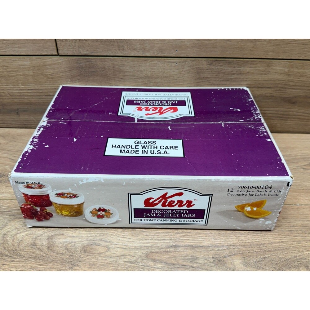 Kerr Quilted Crystal Jelly Jars 12-4oz Jars Brand New In Box 70610-00104 Vintage